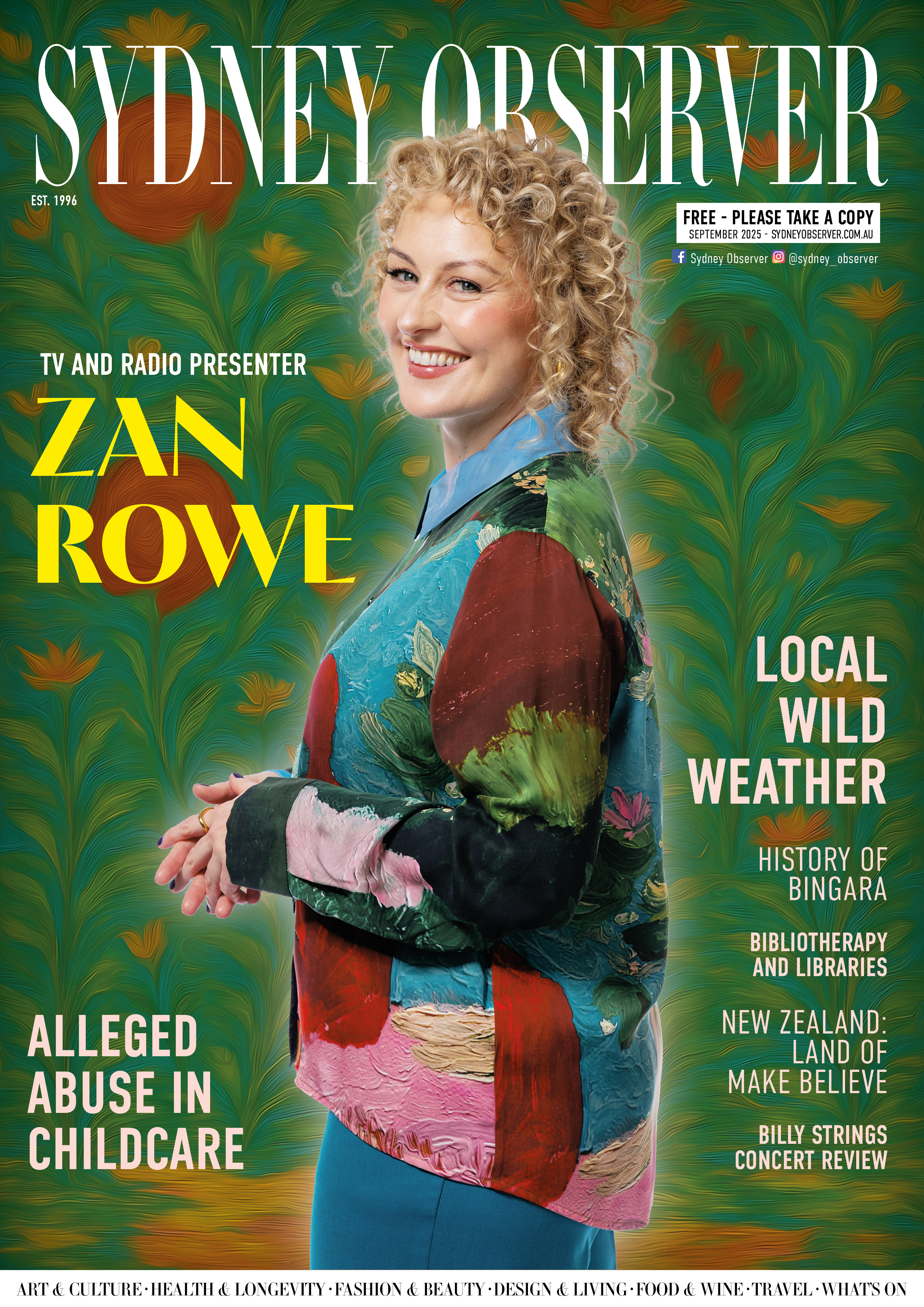 Sydney Observer,September issue, with the radio and TV presenter Zan Rowe on the cover.